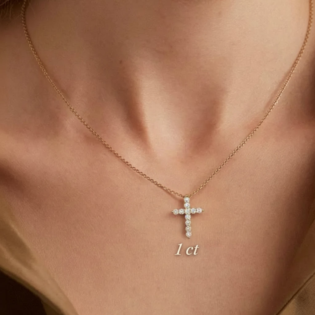 1ct Natural Diamond Cross Pendant 14k Gold