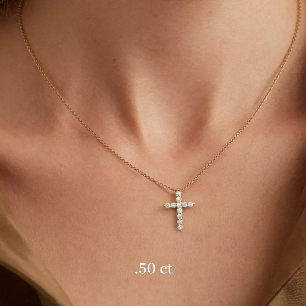 1ct Natural Diamond Cross Pendant 14k Gold