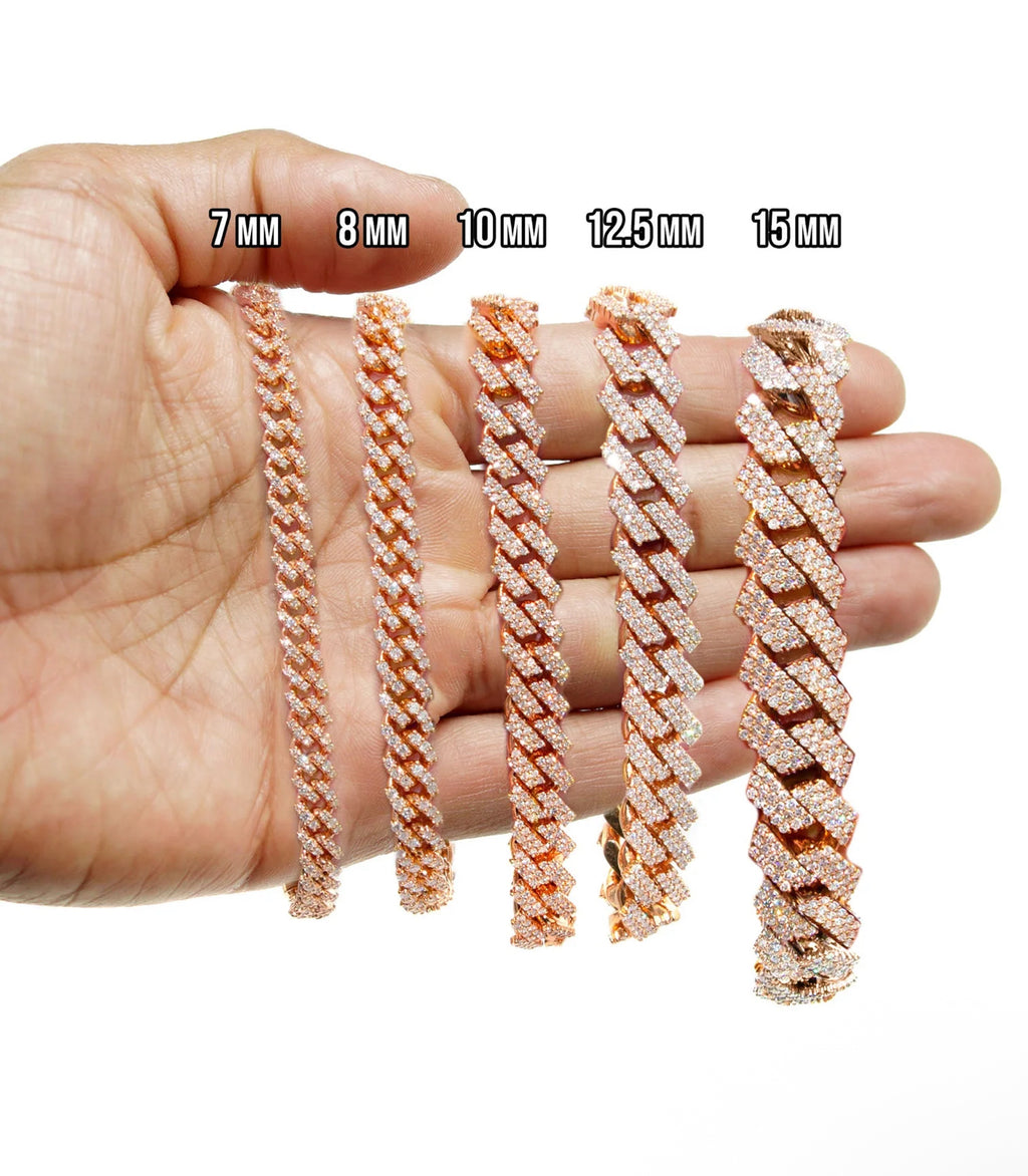 Iced Out Diamond Prong Cuban Link Rose Gold Bracelet