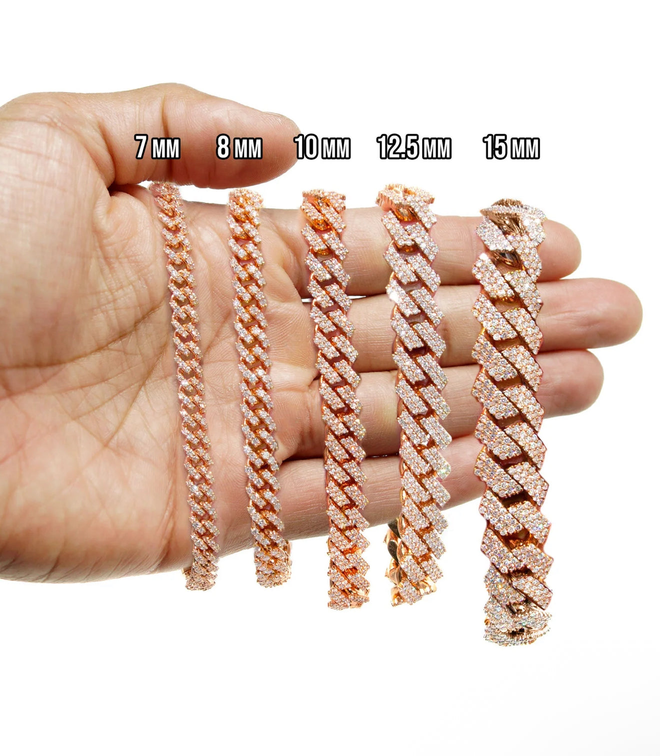 Iced Out Diamond Prong Cuban Link Rose Gold Bracelet