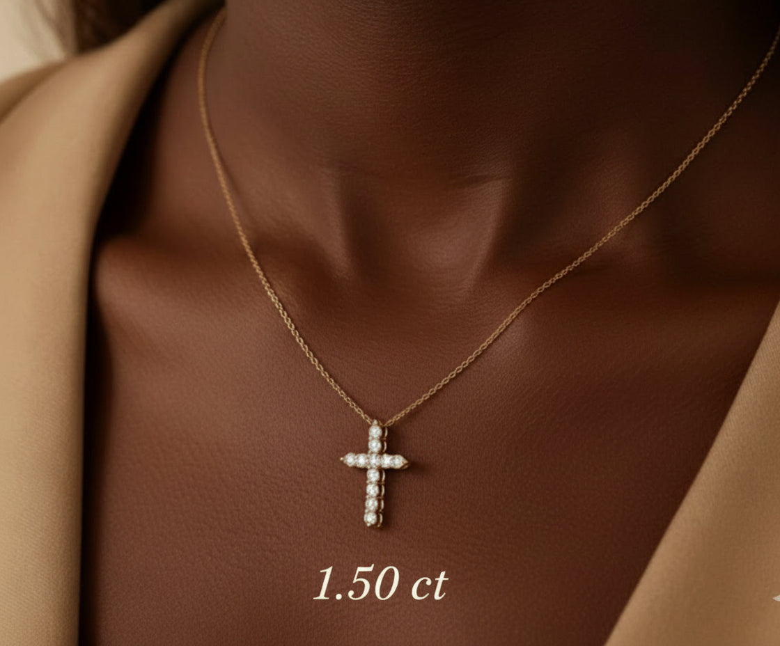1ct Natural Diamond Cross Pendant 14k Gold