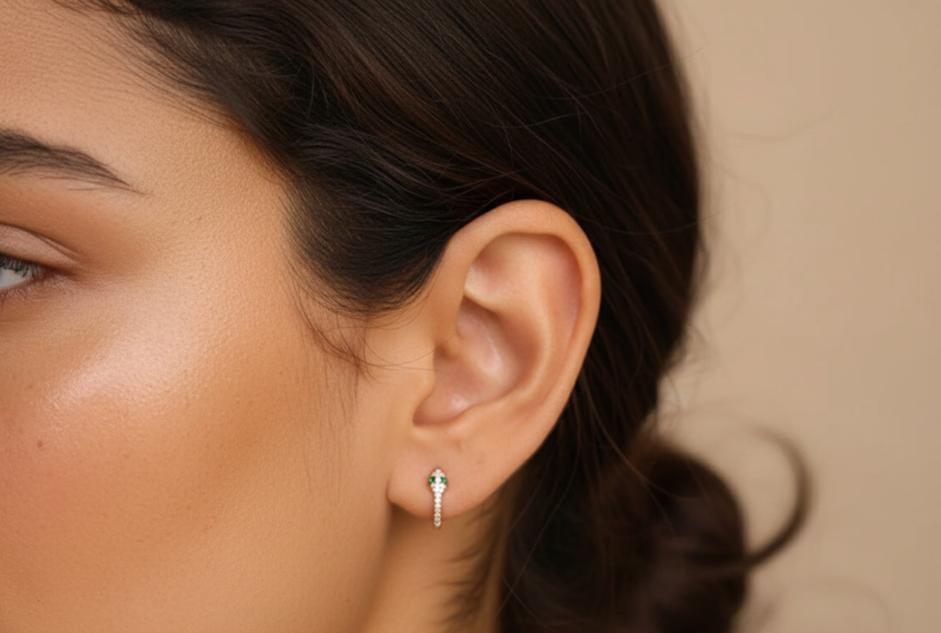 Diamond Snake Huggie Earring 14K