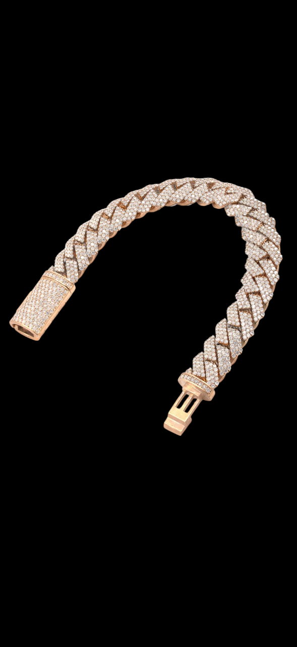 Iced Out Diamond Prong Cuban Link Rose Gold Bracelet
