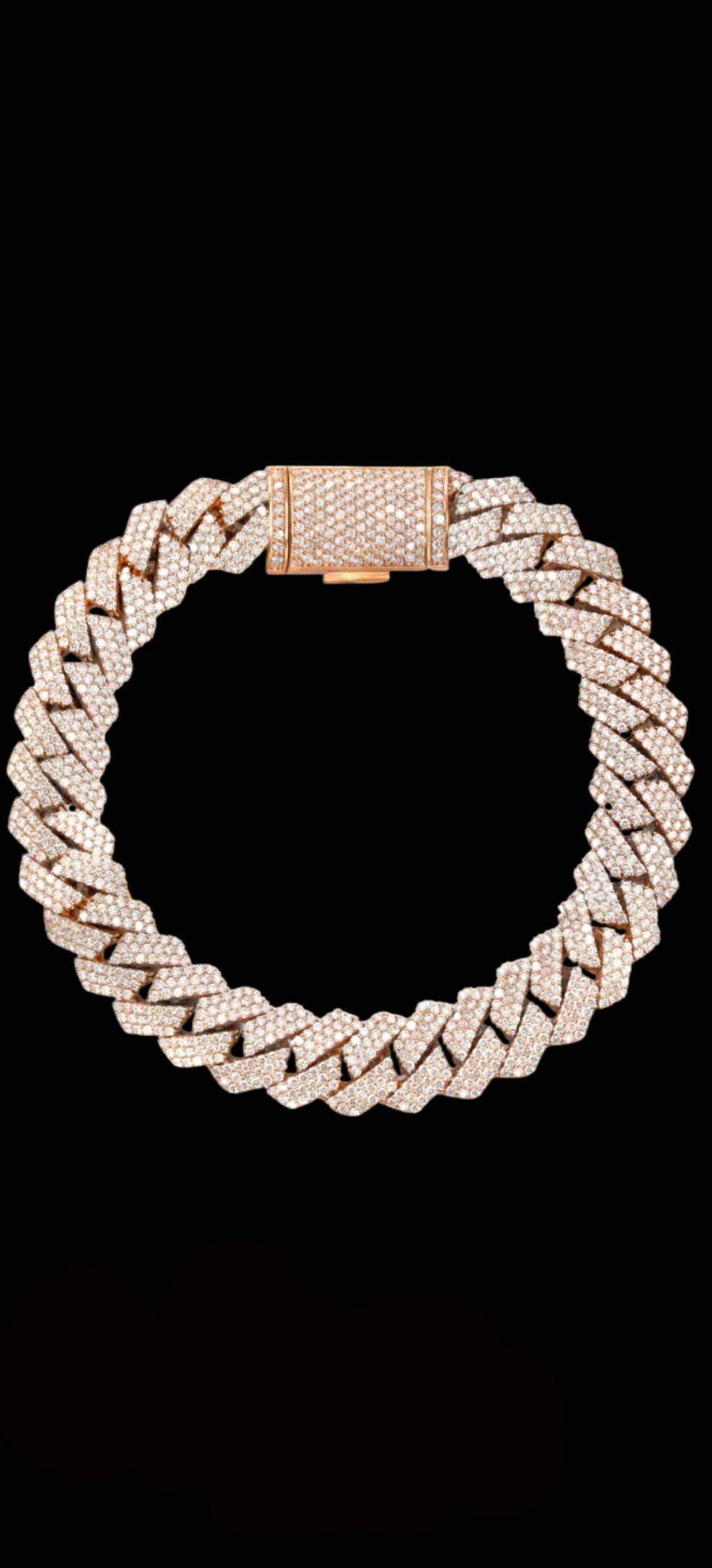 Iced Out Diamond Prong Cuban Link Rose Gold Bracelet