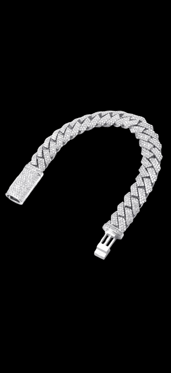 Iced Out LAB Diamond Prong Cuban Link Gold Bracelet