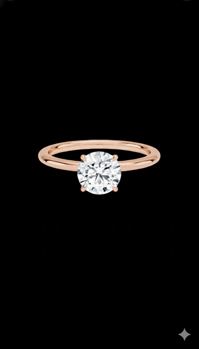 1.5mm Solitaire Ring - 1ct Round LAB Diamond - 18K Yellow Gold