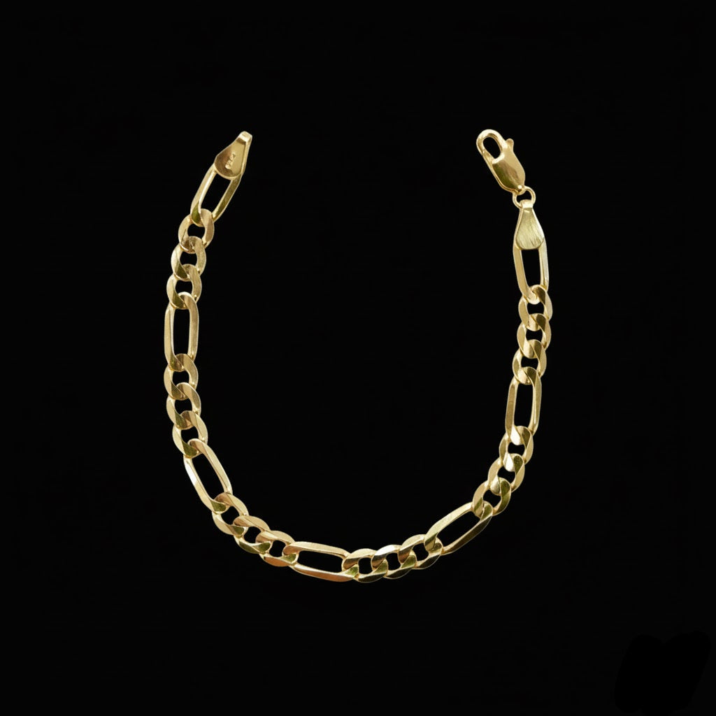 Solid 14K Yellow Gold Figaro Bracelet