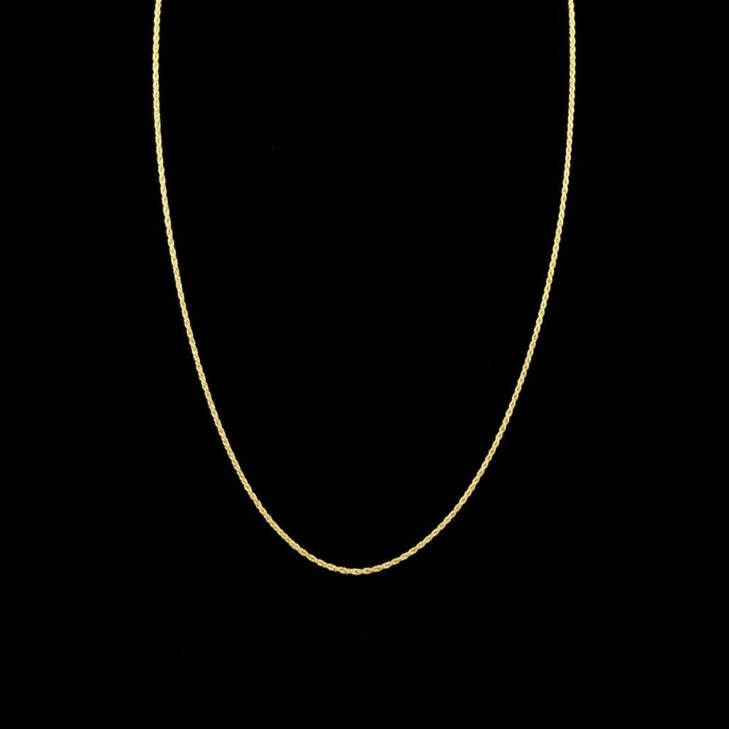 Solid 14K Yellow Gold 1mm 18" Rope Chain