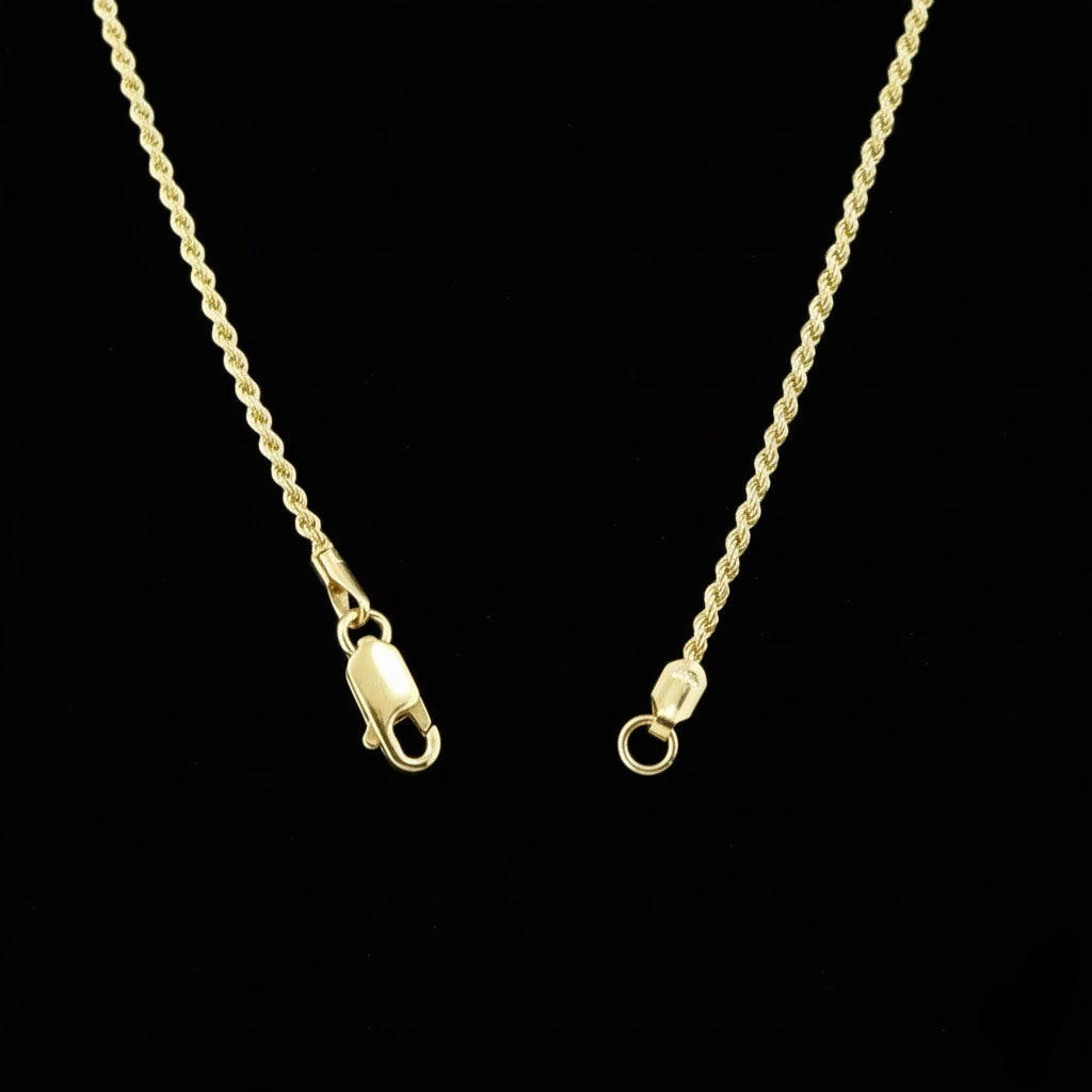 Solid 14K Yellow Gold 1mm 18" Rope Chain