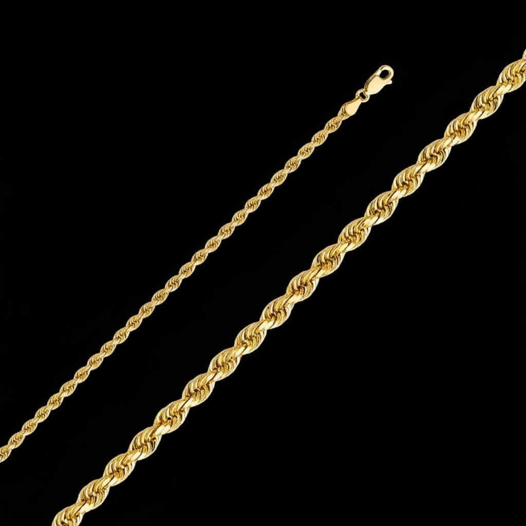 Solid 14K Yellow Gold 3mm 22" Rope Chain