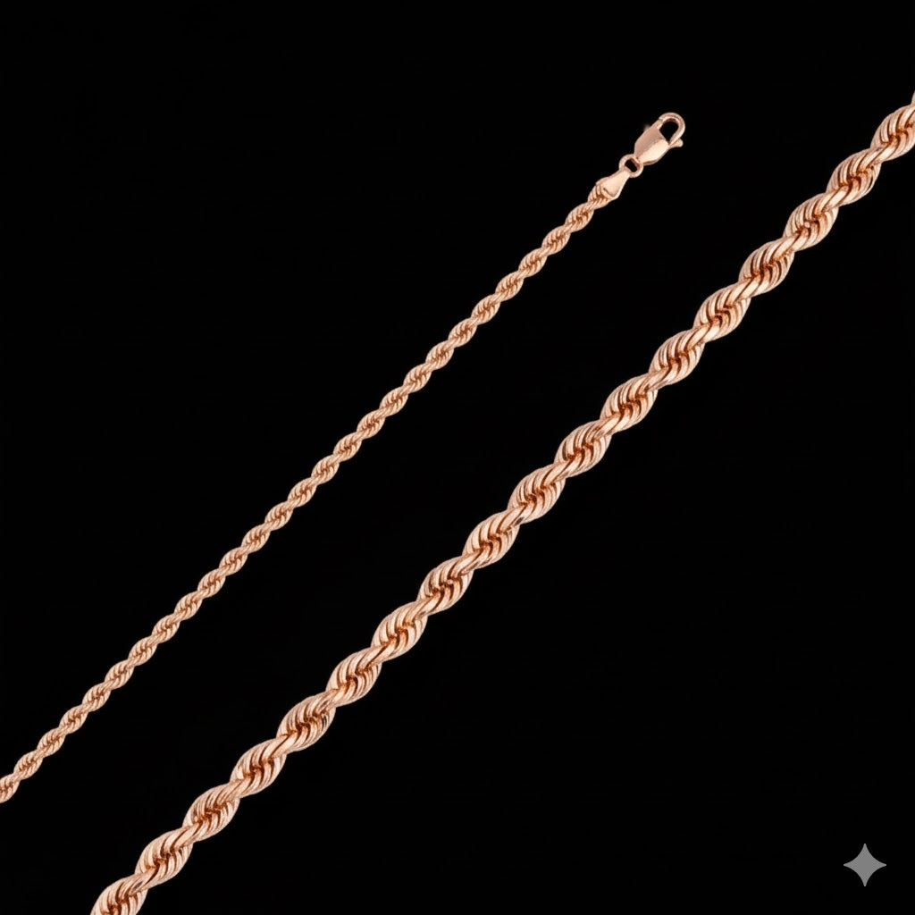 Solid 14K Yellow Gold 3mm 22" Rope Chain