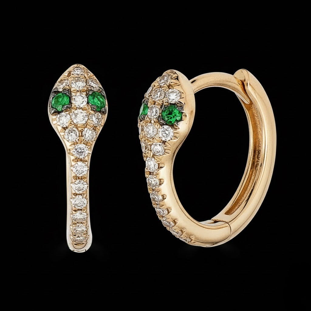 Diamond Snake Huggie Earring 14K