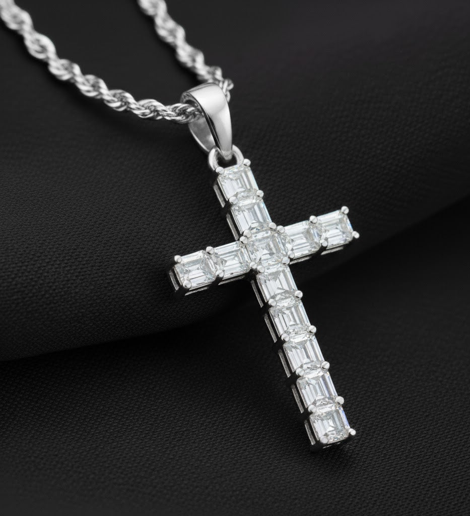 Emerald Cut Diamond Cross Pendant